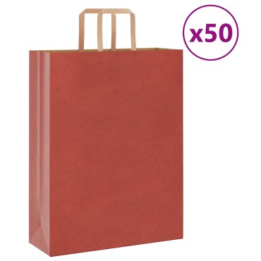 vidaXL Χάρτινες σακούλες 50 τεμάχια με χερούλια Κόκκινο 32x12x42 εκ.
