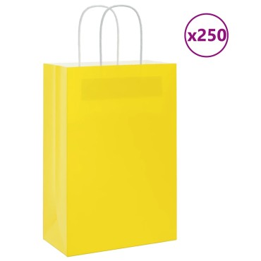 vidaXL Χάρτινες σακούλες 250 τεμάχια με χερούλια Κίτρινο 21x11x31 εκ.