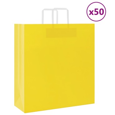vidaXL Χάρτινες σακούλες 50 τεμάχια με χερούλια Κίτρινο 45x17x48 εκ.