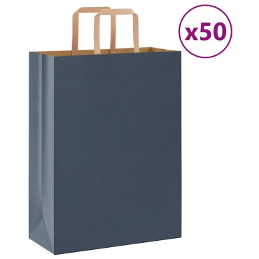 vidaXL Χάρτινες σακούλες 50 τεμάχια με χερούλια Μπλε 26x12x35 εκ.