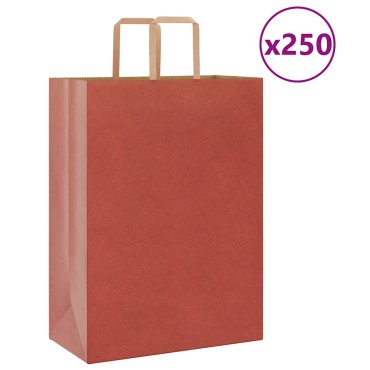 vidaXL Χάρτινες σακούλες 250 τεμάχια με χερούλια Κόκκινο 32x17x44 εκ.