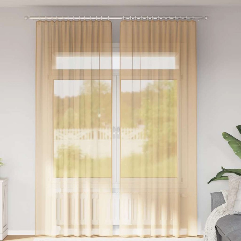 vidaXL Κουρτίνες Voile με βρόχους 2 τεμάχια Άμμος 140x260cm