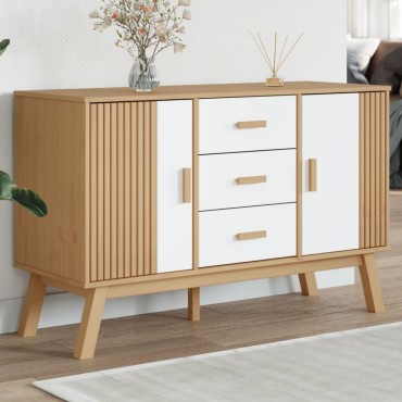 vidaXL Μπουφές OLDEN Λευκό & Καφέ 114x43x73,5cm Μασίφ Ξύλο Πεύκου 1 τεμ.