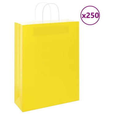 vidaXL Χάρτινες σακούλες 250 τεμάχια με χερούλια Κίτρινο 32x12x42 εκ.