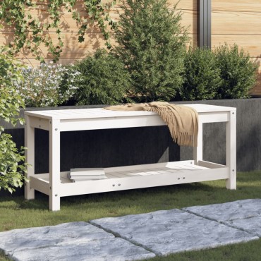 vidaXL Παγκάκι Κήπου Λευκό 108x35x45cm από Μασίφ Ξύλο Πεύκου 1 τεμ.