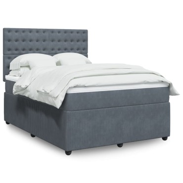 vidaXL Κρεβάτι Boxspring με Στρώμα Σκούρο Γκρι 140x190 εκ. Βελούδινο