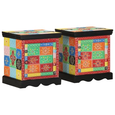 vidaXL Κομοδίνο 2 τεμ. Πολύχρωμο 40x35x45cm Στερεό ξύλο Mango