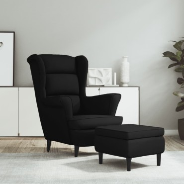 vidaXL Πολυθρόνα Μαύρη από Βελούδο με Σκαμπό 78x90x96,5cm 1 τεμ.