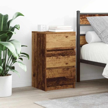 vidaXL Κομοδίνα με 3 συρτάρια 2 τεμ. Παλιό ξύλο 39x35x65cm