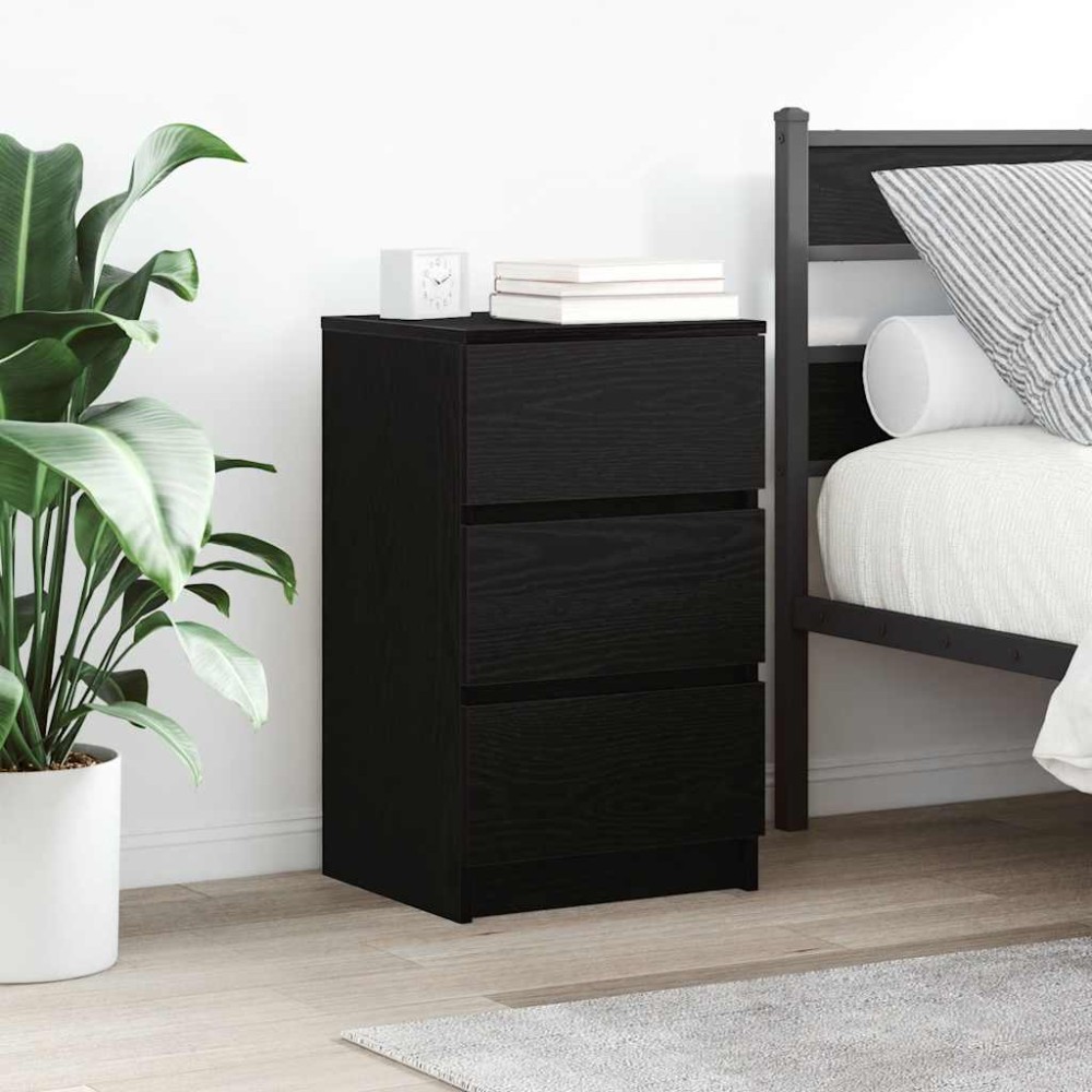 vidaXL Κομοδίνο με 3 συρτάρια Μαύρο 39x35x65cm 1 τεμ.