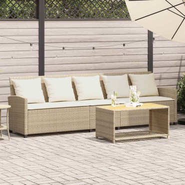 vidaXL Καναπές κήπου 5θέσιος με μαξιλάρια Μπεζ Poly Rattan 280x68,5x87,5 cm