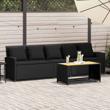 vidaXL Καναπές κήπου 5θέσιος με μαξιλάρια Μαύρο Poly Rattan 280x68,5x87,5 cm