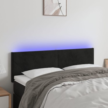 vidaXL Κεφαλάρι Κρεβατιού LED Μαύρο 144x5x78/88cm Βελούδινο 1 τεμ.