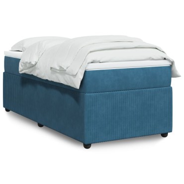 vidaXL Κρεβάτι Boxspring με Στρώμα Σκούρο Μπλε 90x200 εκ. Βελούδινο