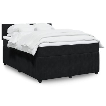vidaXL Κρεβάτι Boxspring με Στρώμα Μαύρο 140x200cm Βελούδινο 1 τεμ. - Διπλό
