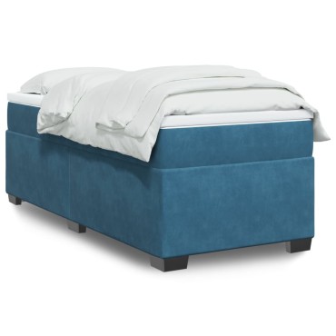vidaXL Κρεβάτι Boxspring με Στρώμα Σκούρο Μπλε 90x200 εκ. Βελούδινο