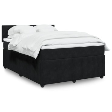 vidaXL Κρεβάτι Boxspring με Στρώμα Μαύρο 140x200cm Βελούδινο 1 τεμ. - Διπλό