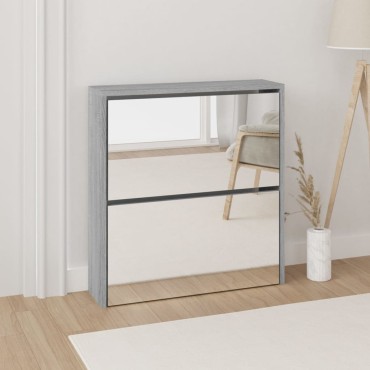 vidaXL Παπουτσοθήκη με Καθρέφτη 2 Επιπέδων Γκρι Sonoma 63x17x67cm