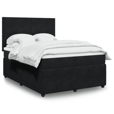 vidaXL Κρεβάτι Boxspring με Στρώμα Μαύρο 140x200cm Βελούδινο 1 τεμ. - Διπλό