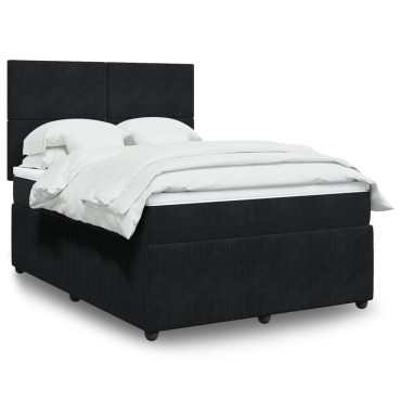 vidaXL Κρεβάτι Boxspring με Στρώμα Μαύρο 140x200cm Βελούδινο 1 τεμ. - Διπλό