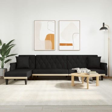 vidaXL Καναπές Κρεβάτι Γωνιακός Μαύρος 271x140x70cm Βελούδινος 1 τεμ.