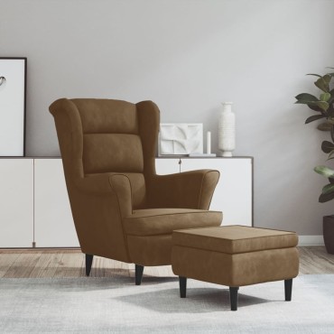 vidaXL Πολυθρόνα Καφέ από Βελούδο με Σκαμπό 78x90x96,5cm 1 τεμ.
