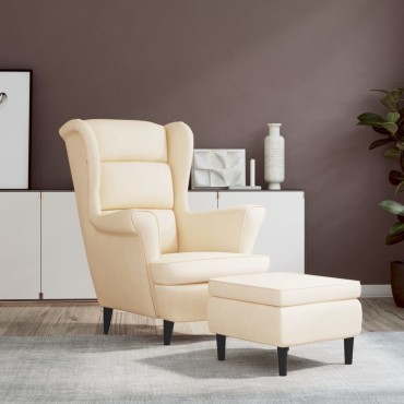 vidaXL Πολυθρόνα Κρεμ από Βελούδο με Σκαμπό 78x90x96,5cm 1 τεμ.