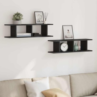 vidaXL Ράφια τοίχου 2 τεμ. Μαύρη βελανιδιά 75x18x20cm