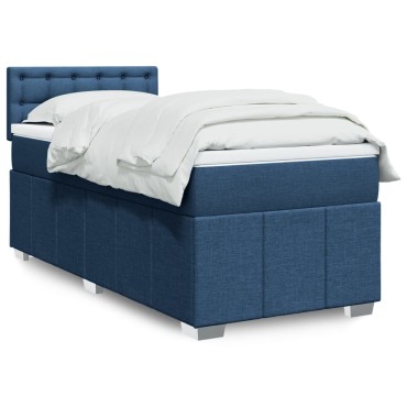 vidaXL Κρεβάτι Boxspring με Στρώμα Μπλε 80x200 εκ. Υφασμάτινο