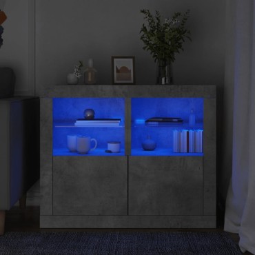 vidaXL Ντουλάπια με Φώτα LED 2 τεμ. Γκρι Σκυροδέματος από Επεξεργ. Ξύλο 41x37x67cm