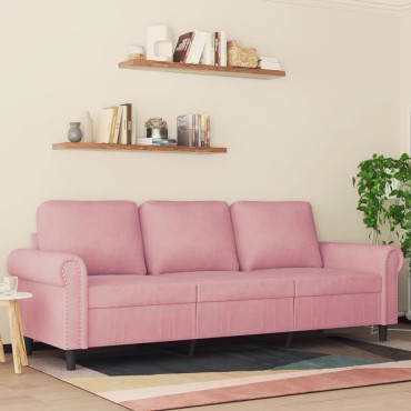 vidaXL Καναπές Τριθέσιος Ροζ Βελούδινος 212x77x80cm 1 τεμ.
