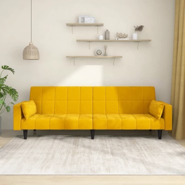vidaXL Καναπές Κρεβάτι Διθέσιος Κίτρινος Βελούδινος με 2 Μαξιλάρια 220x84,5x69cm 1 τεμ.