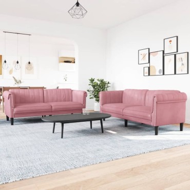 vidaXL Σετ Σαλονιού 2 τεμ. Ροζ από Βελούδο 182x77x74cm  Διθέσιος Τριθέσιος