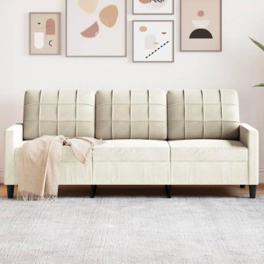 vidaXL Καναπές Τριθέσιος Κρεμ Βελούδινος 197x77x80cm 1 τεμ.