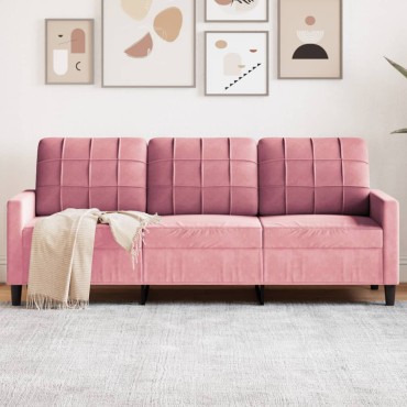 vidaXL Καναπές Τριθέσιος Ροζ Βελούδινος 197x77x80cm 1 τεμ.