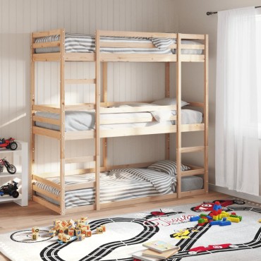 vidaXL Τριπλή Κουκέτα 90x190cm από Μασίφ Ξύλο Πεύκου - Μονό