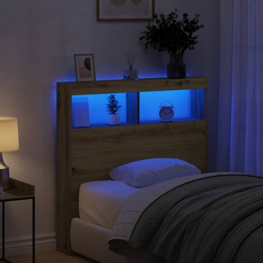 vidaXL Κεφαλάρι με Αποθηκευτικό Χώρο & LED Artisan Δρυς 100x17x102cm 1 τεμ.