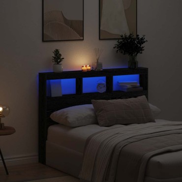 vidaXL Κεφαλάρι με Αποθηκευτικό Χώρο & LED Μαύρο Δρυς 140x17x102cm 1 τεμ.