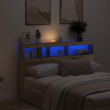 vidaXL Κεφαλάρι με Αποθηκευτικό Χώρο & LED Artisan Δρυς 160x17x102cm 1 τεμ.
