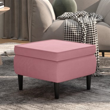 vidaXL Σκαμπό με Ξύλινα Πόδια Ροζ Βελούδινο 52x52x42cm 1 τεμ.