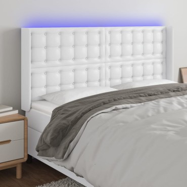 vidaXL Κεφαλάρι Κρεβατιού LED Λευκό 183x16x118/128cm Συνθετ. Δέρμα 1 τεμ.