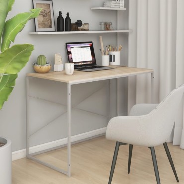 vidaXL Γραφείο Υπολογιστή Λευκό/Δρυς 110x60x70cm Επεξ. Ξύλο 1 τεμ.
