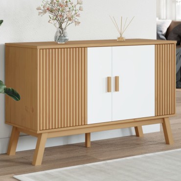 vidaXL Μπουφές OLDEN Λευκό & Καφέ 114x43x73,5cm Μασίφ Ξύλο Πεύκου 1 τεμ.