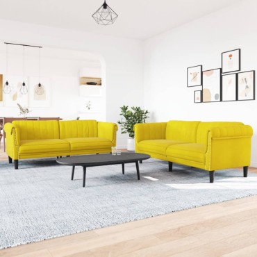 vidaXL Σαλόνι Σετ 2 τεμ. Κίτρινο από Βελούδο 182x77x74cm  Διθέσιος Τριθέσιος