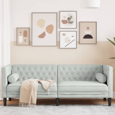 vidaXL Καναπές Τριθέσιος Chesterfield με Στηρίγματα Αν. Γκρι Βελούδο 194x74,5x70,5cm 1 τεμ.