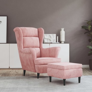 vidaXL Πολυθρόνα Ροζ Βελούδινη με Σκαμπό 78x90x96,5cm 1 τεμ.