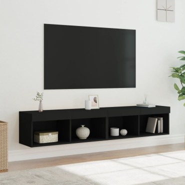 vidaXL Έπιπλα Τηλεόρασης με LED 2 τεμ. Μαύρα 80x30x30cm