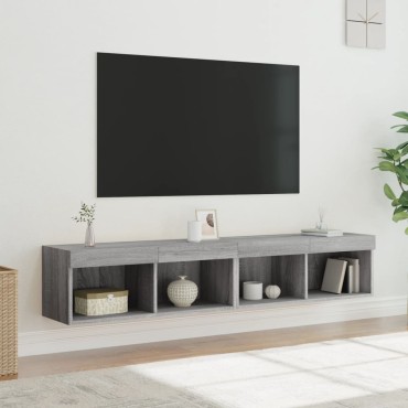 vidaXL Έπιπλα Τηλεόρασης με LED 2 τεμ. Γκρι Sonoma 80x30x30cm