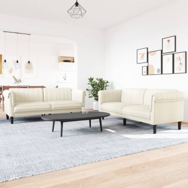 vidaXL Πολυθρόνες Σετ 2 τεμ. Κρεμ από Βελούδο 182x77x74cm  Διθέσιος Τριθέσιος