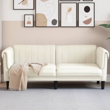 vidaXL Καναπές Διθέσιος Κρεμ από Βελούδο 182x77x74cm 1 τεμ.